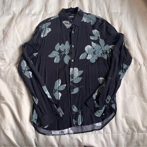 The Kooples Black Button-Down Shirt with Blue Floral Print